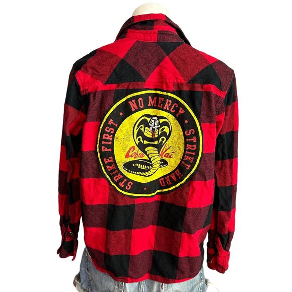 Cobra Kai Plaid Flannel Shirt Shacket MEDIUM Oversize One of Kind Karate Kid Red - Picture 1 of 6